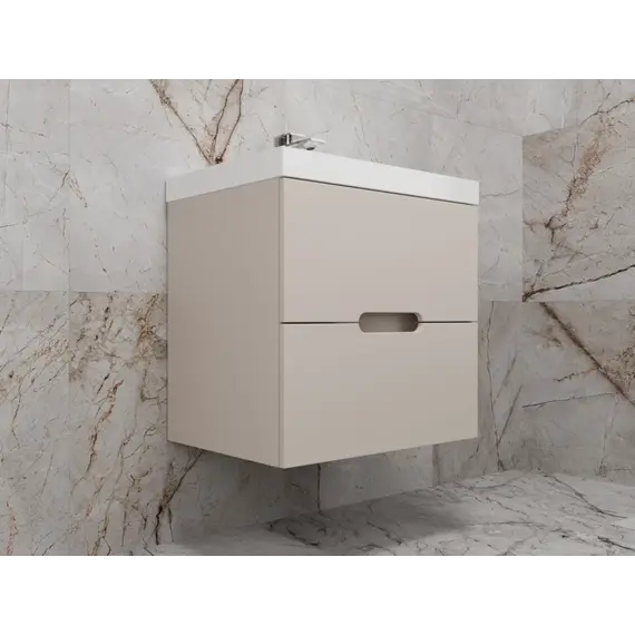 Тумба подвесная "Матис", с раковиной Classic (2 ящика), КРЕМ, ЭМАЛЬ
