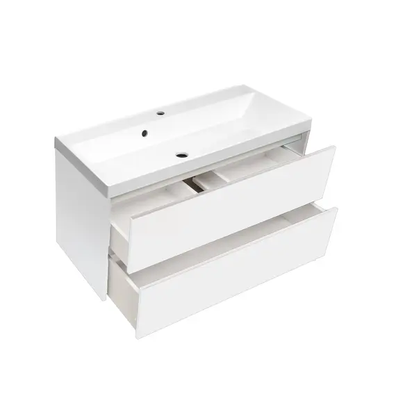 Тумба подвесная ACWEN МОДЕРН 100 белый матовый с раковиной Слим 100