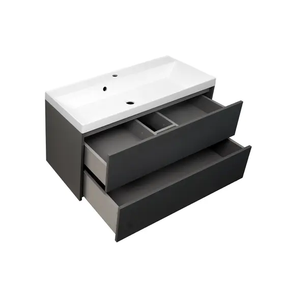 Тумба подвесная ACWEN МОДЕРН 100  графит матовый с раковиной Слим 100