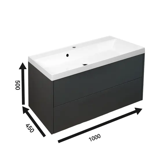 Тумба подвесная ACWEN МОДЕРН 100  графит матовый с раковиной Слим 100