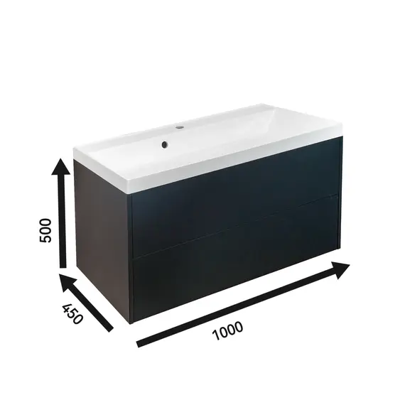 Тумба подвесная ACWEN МОДЕРН 100 черный матовый, с раковиной Слим 100