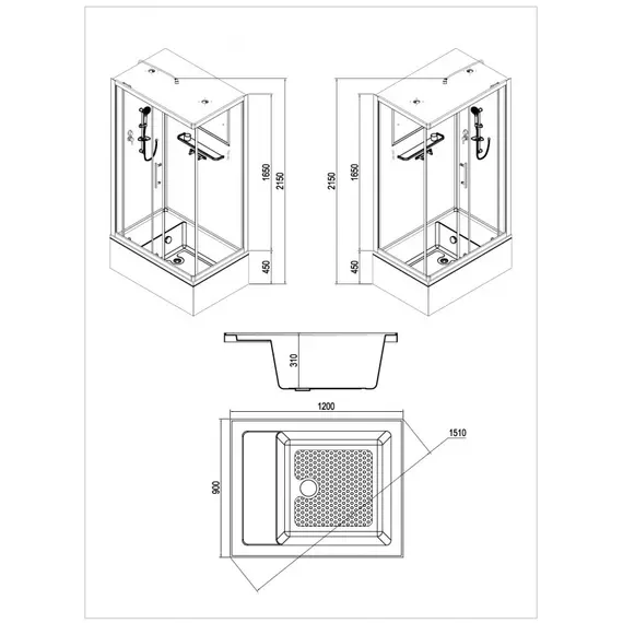 Душевая кабина ESBANO прямоугольная с крышей и высоким поддоном EST-129CKRB/ LR
