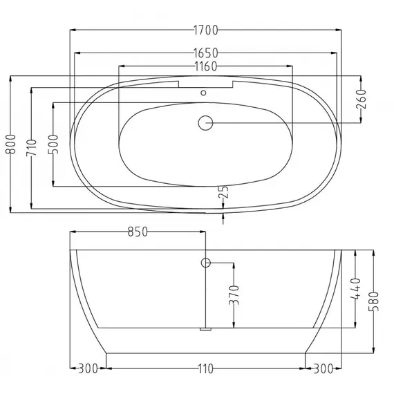 Ванна акриловая Esbano Rome-SM, 170x80x58 см
