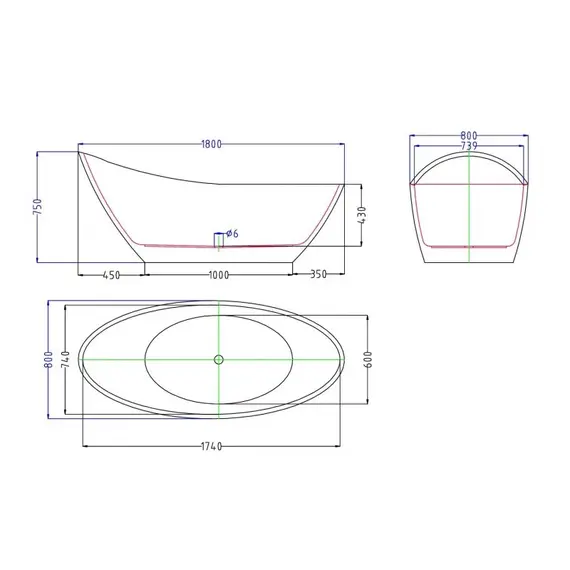 Ванна акриловая Esbano London (черная), 180x80x75 см