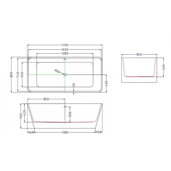 Ванна акриловая Esbano Vienna, 170x80x56