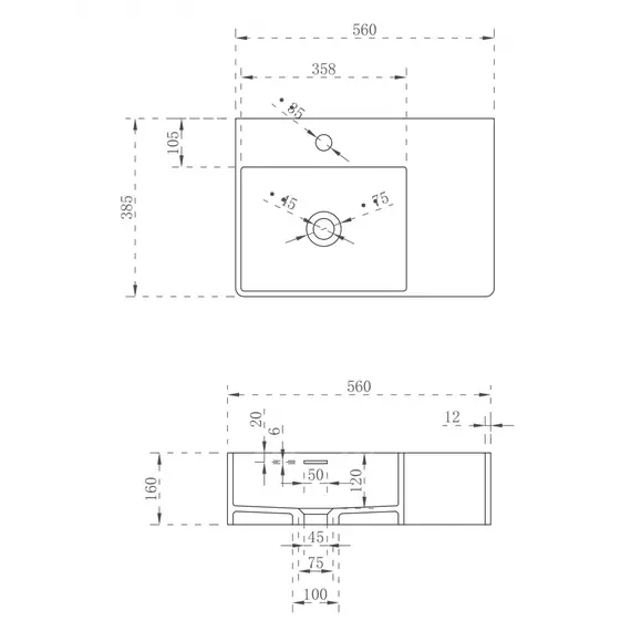 Раковина подвесная ABBER Stein AS2644 L/R белая матовая