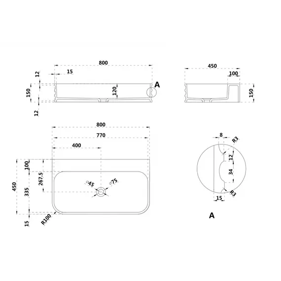 Раковина подвесная ABBER Stein AS2651-0.8 белая матовая