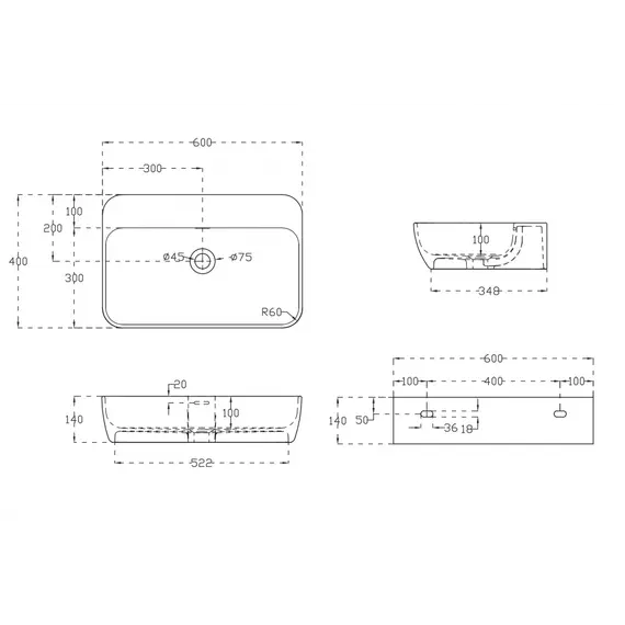 Раковина подвесная ABBER Stein AS2654 белая матовая