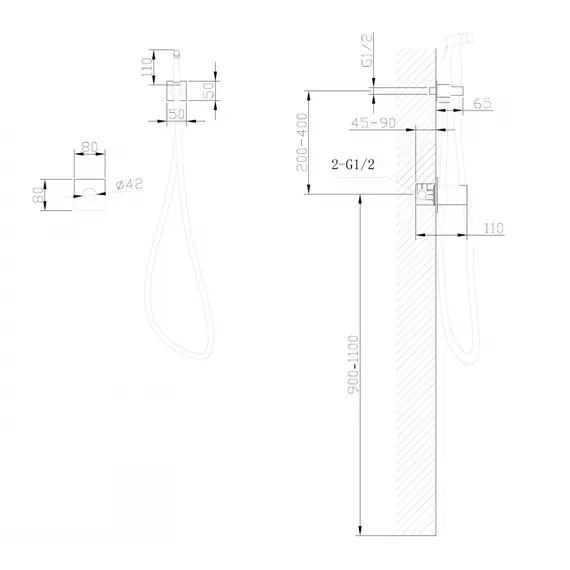 Смеситель ABBER Rund AF8725B с гигиеническим душем, черный матовый
