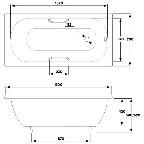 ВАННА чугунная BYON 13 - 170*70  ХР. РУЧКИ