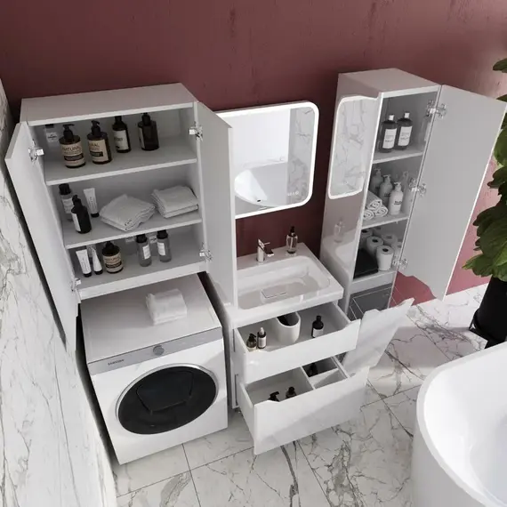 Тумба напольная с раковиной "Марелла " (2 ящ.) Люкс антискрейтч белый глянец, PLUS