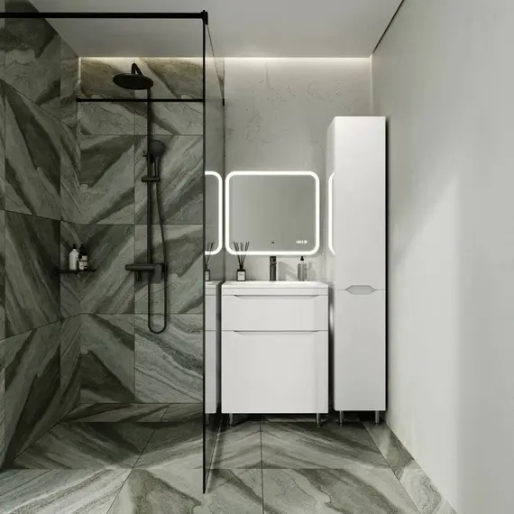 Тумба напольная с раковиной "Марелла " (2 ящ.) Люкс антискрейтч белый глянец, PLUS