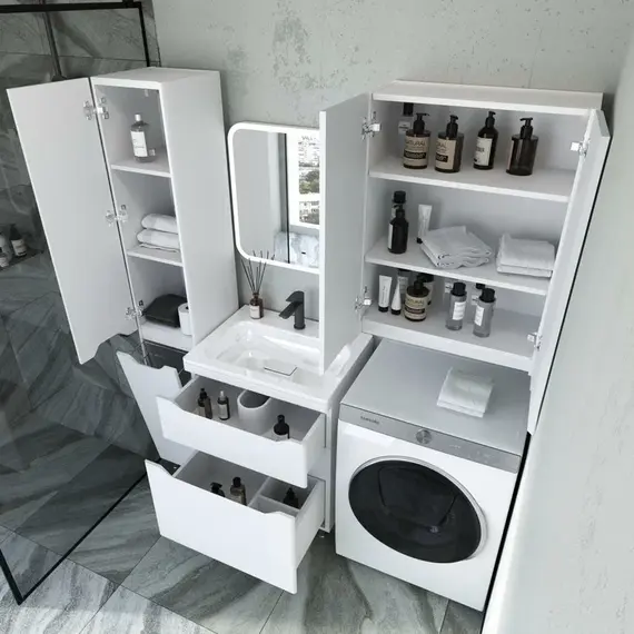 Тумба напольная с раковиной "Марелла " (2 ящ.) Люкс антискрейтч белый матовый, PLUS