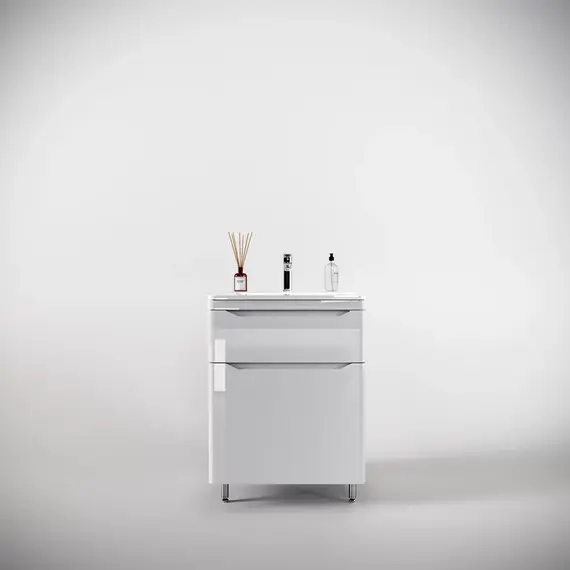 Тумба напольная с раковиной "Марелла " (2 ящ.) Люкс антискрейтч белый глянец, PLUS