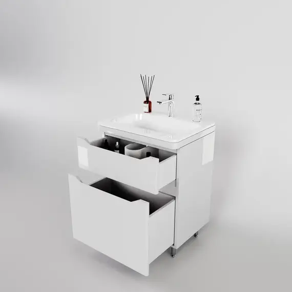 Тумба напольная с раковиной "Марелла " (2 ящ.) Люкс антискрейтч белый глянец, PLUS