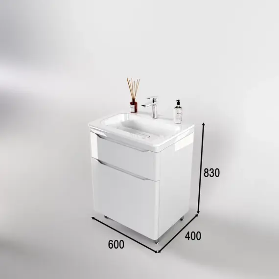 Тумба напольная с раковиной "Марелла " (2 ящ.) Люкс антискрейтч белый глянец, PLUS