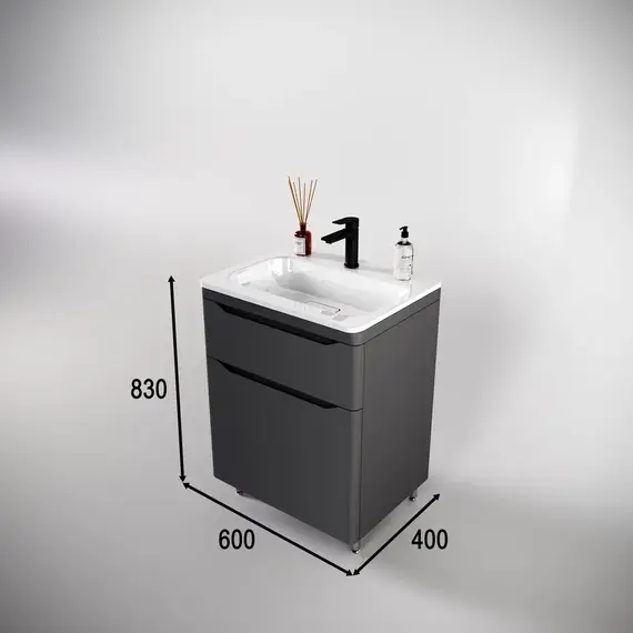 Тумба напольная с раковиной "Марелла " (2 ящ.) Люкс антискрейтч серый, PLUS