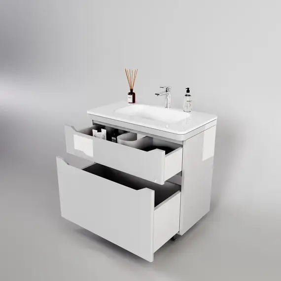 Тумба напольная с раковиной "Марелла " (2 ящ.) Люкс антискрейтч белый глянец, PLUS