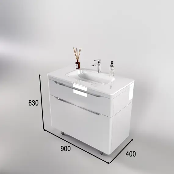 Тумба напольная с раковиной "Марелла " (2 ящ.) Люкс антискрейтч белый глянец, PLUS