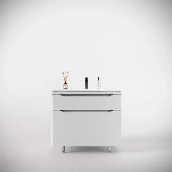 Тумба напольная с раковиной "Марелла " (2 ящ.) Люкс антискрейтч белый матовый, PLUS