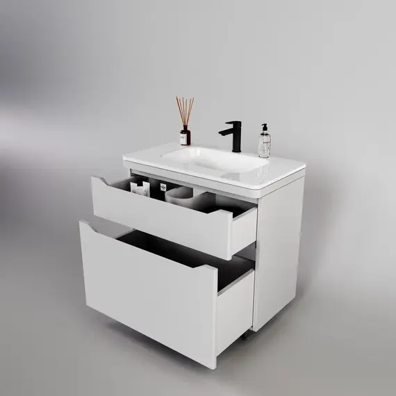 Тумба напольная с раковиной "Марелла " (2 ящ.) Люкс антискрейтч белый матовый, PLUS