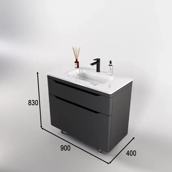 Тумба напольная с раковиной "Марелла " (2 ящ.) Люкс антискрейтч серый, PLUS