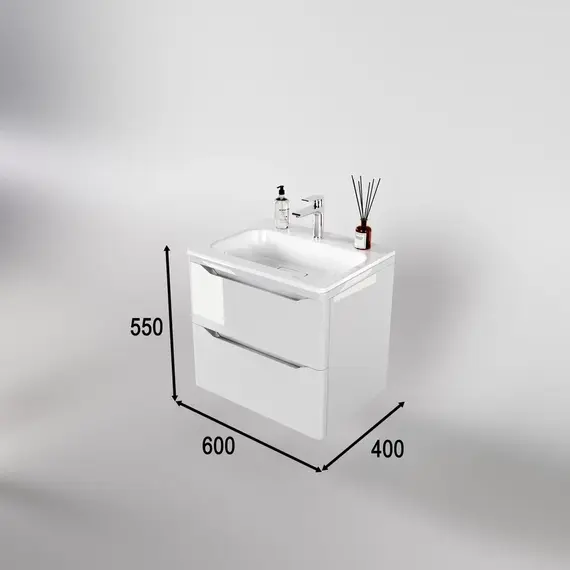 Тумба подвесная с раковиной "Марелла " (2 ящ.) Люкс антискрейтч белый глянец, PLUS