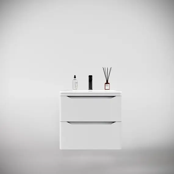 Тумба подвесная с раковиной "Марелла " (2 ящ.) Люкс антискрейтч белый матовый, PLUS