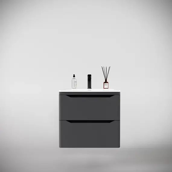 Тумба подвесная с раковиной "Марелла " (2 ящ.) Люкс антискрейтч серый, PLUS