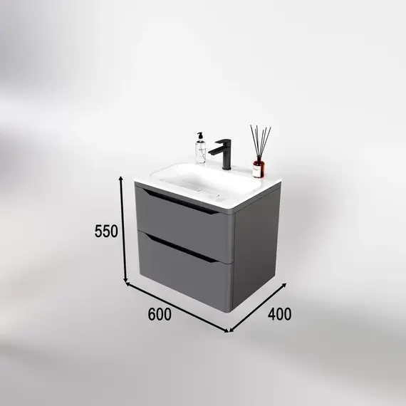 Тумба подвесная с раковиной "Марелла " (2 ящ.) Люкс антискрейтч серый, PLUS