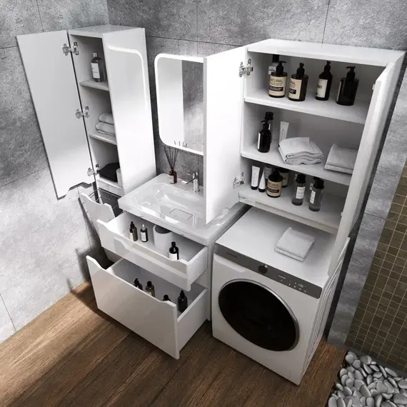 Тумба напольная с раковиной "Марелла " (2 ящ.) Люкс антискрейтч белый глянец, PLUS