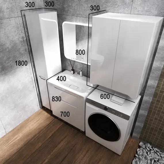 Тумба напольная с раковиной "Марелла " (2 ящ.) Люкс антискрейтч белый глянец, PLUS