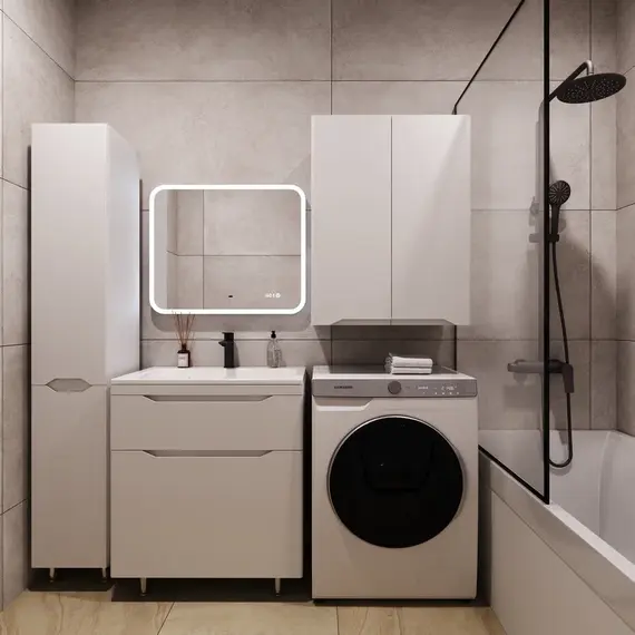 Тумба напольная с раковиной "Марелла " (2 ящ.) Люкс антискрейтч белый матовый, PLUS