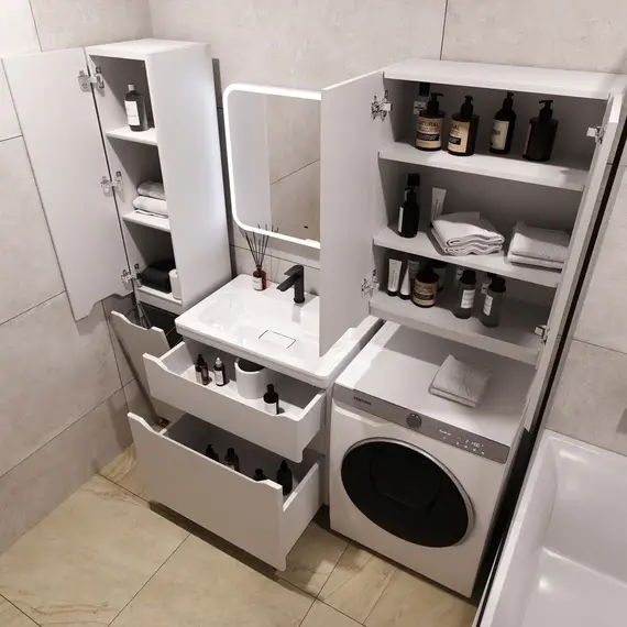 Тумба напольная с раковиной "Марелла " (2 ящ.) Люкс антискрейтч белый матовый, PLUS