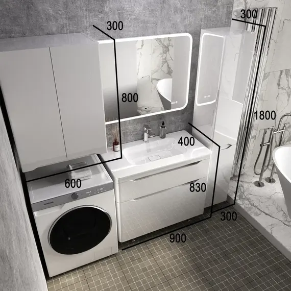 Тумба напольная с раковиной "Марелла " (2 ящ.) Люкс антискрейтч белый глянец, PLUS