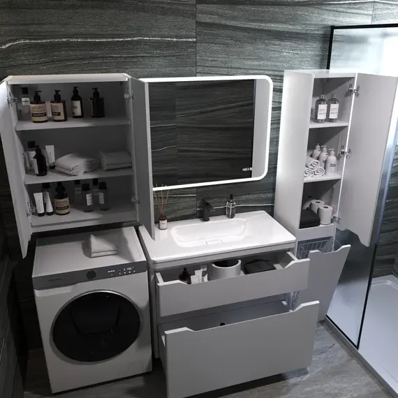 Тумба напольная с раковиной "Марелла " (2 ящ.) Люкс антискрейтч белый матовый, PLUS