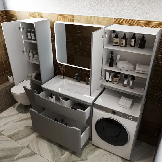 Тумба напольная с раковиной "Марелла " (2 ящ.) Люкс антискрейтч серый, PLUS