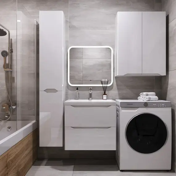 Тумба подвесная с раковиной "Марелла " (2 ящ.) Люкс антискрейтч белый глянец, PLUS