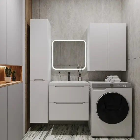 Тумба подвесная с раковиной "Марелла " (2 ящ.) Люкс антискрейтч белый матовый, PLUS