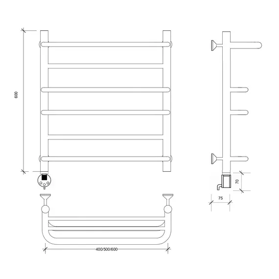 Полотенцесушитель Secado Верона 2 с полочкой,  электрический L/R хром