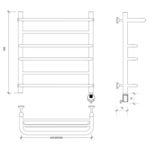 Полотенцесушитель Secado Верона 2 с полочкой,  электрический L/R хром
