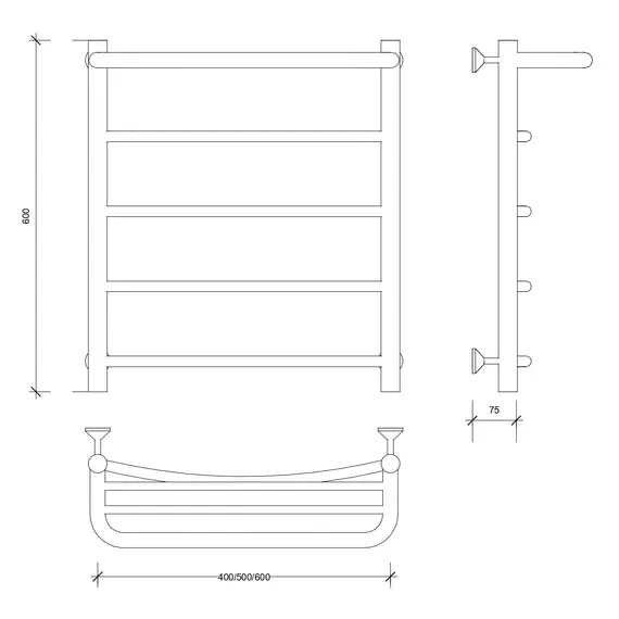 Полотенцесушитель Secado Милан 1 СП , с полочкой, электрический L/R хром