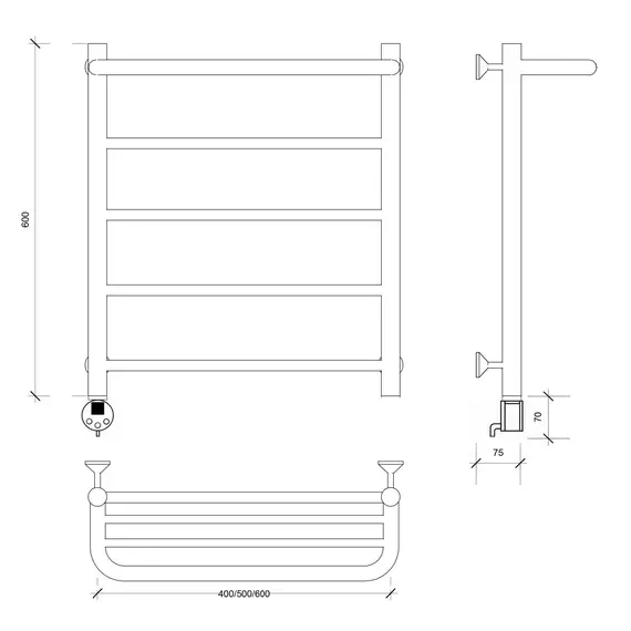 Полотенцесушитель Secado Триада 1 СП , с полочкой , электрический L/R хром