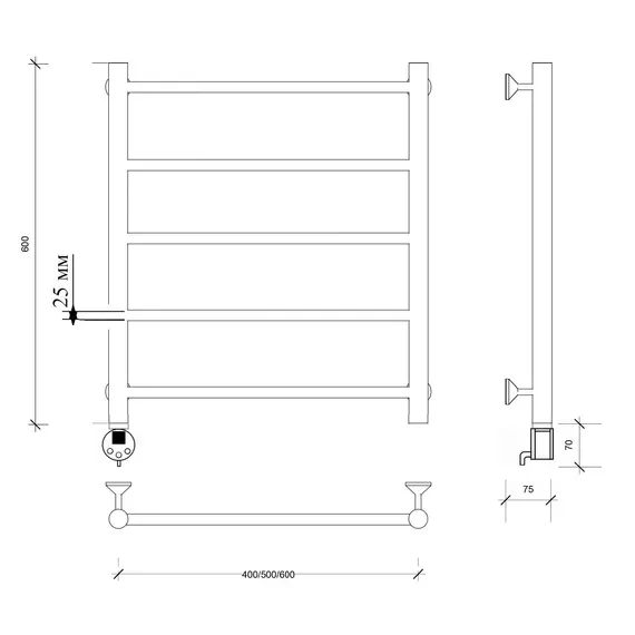 Полотенцесушитель Secado Триада 1 +, электрический L/R хром