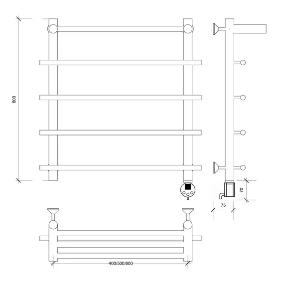 Полотенцесушитель Secado Турин 1 СП , с полочкой, электрический L/R хром