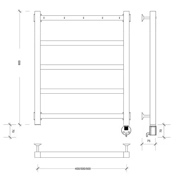 Полотенцесушитель Secado Корсико 1 СП , с полочкой,  электрический L/R черный матовый