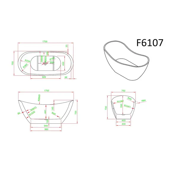 Ванна акриловая Frank F6107 White 170х75