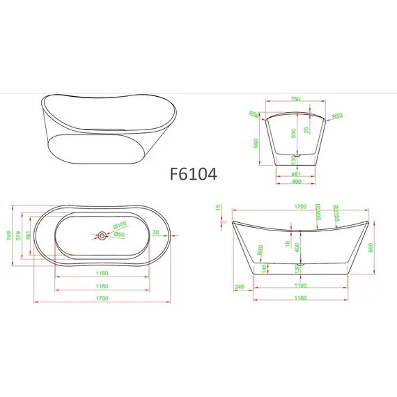 Ванна акриловая Frank F6104 White  170х75