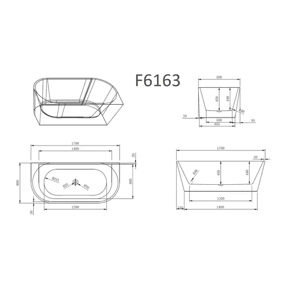 Ванна акриловая Frank F6163 White 170х80