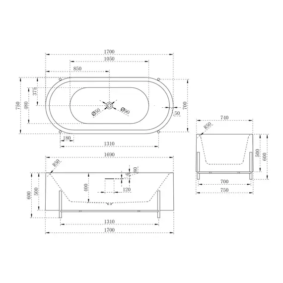 Акриловая ванна ABBER AB9443  170х75